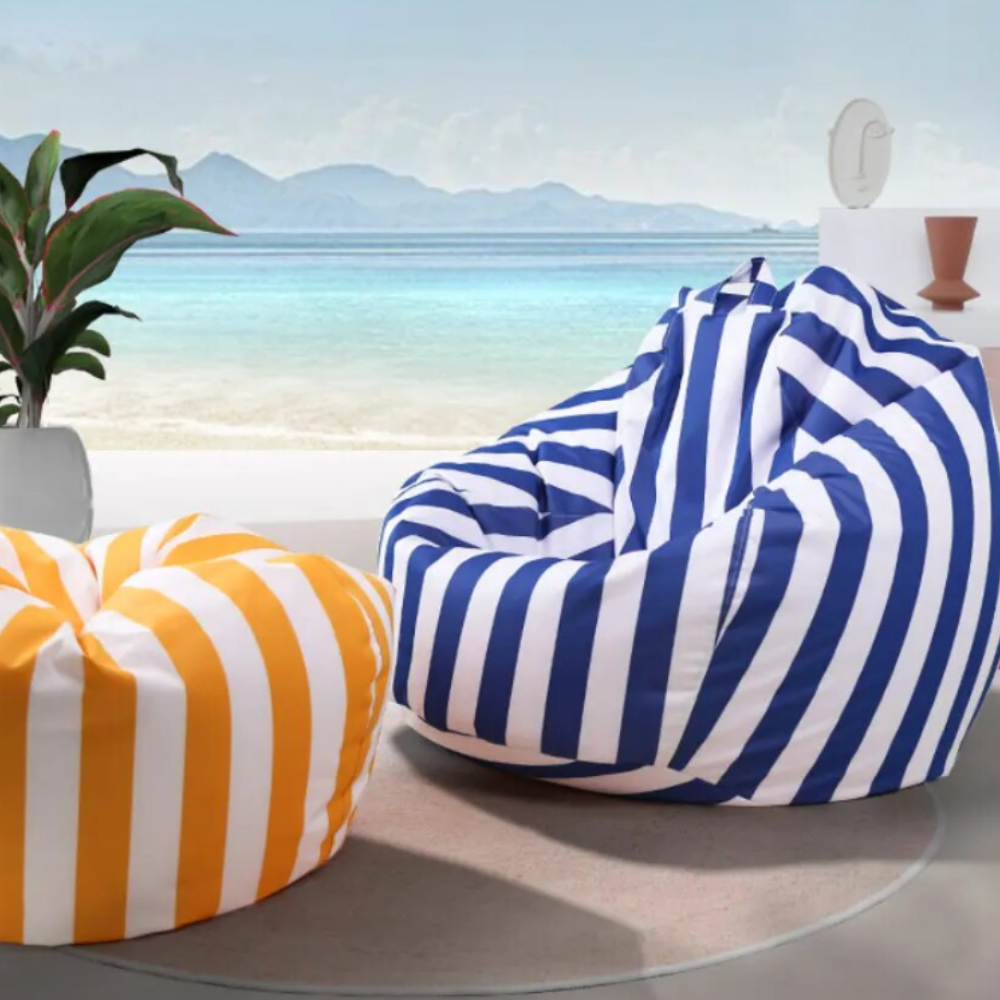 Hamptons Outdoor Waterproof Bean Bag Cover Blue White Stripe