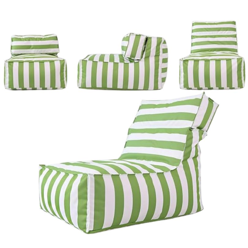 Hamptons Waterproof Outdoor Chaise Bean Bag Cover Dark Green White Stripe