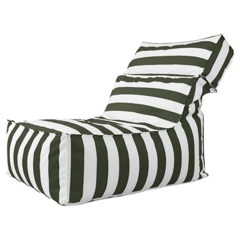 Hamptons Waterproof Outdoor Chaise Bean Bag Cover Dark Green White Stripe