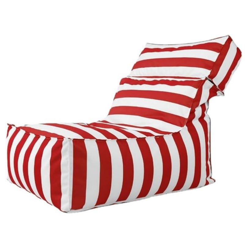 Red and white outlet striped chaise lounge cushions