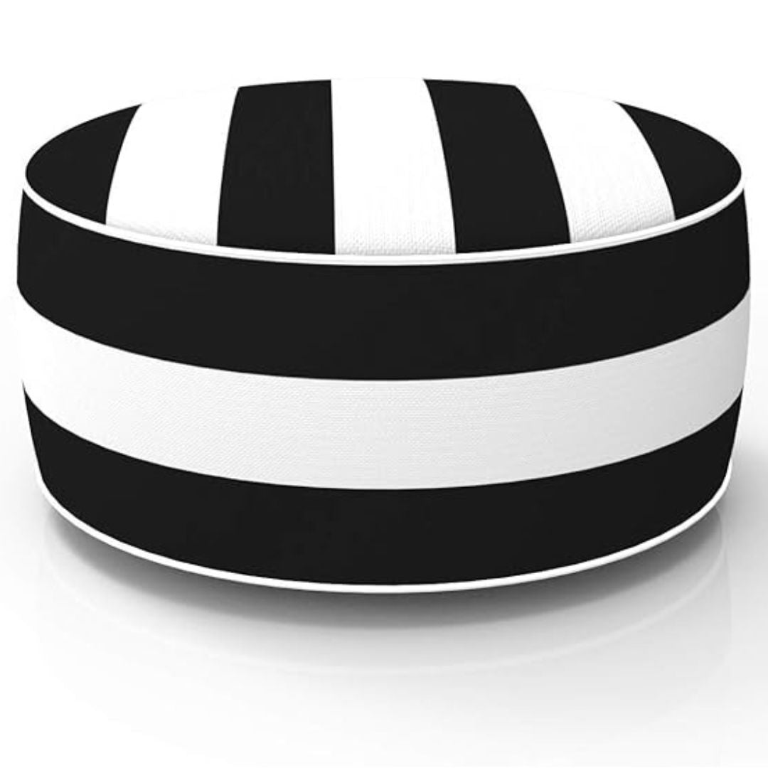 Hamptons Outdoor Waterproof Inflatable Ottoman Black White Stripe