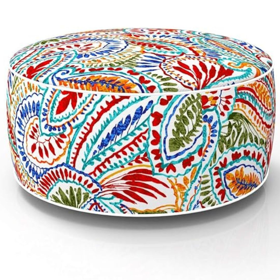 Cairns Outdoor Waterproof Tropical Inflatable Ottoman Bright Paisley