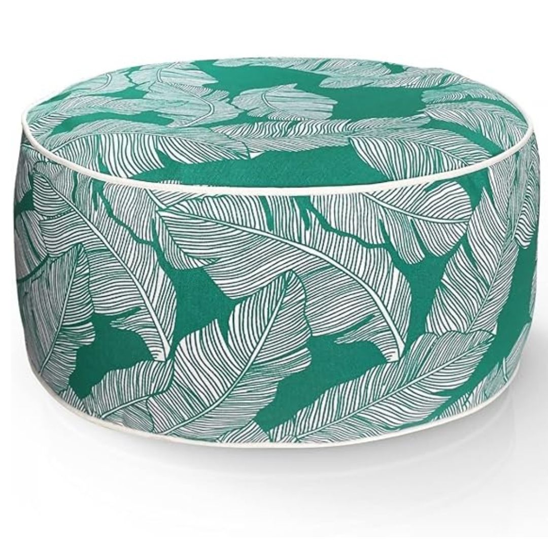 Cairns Outdoor Waterproof Tropical Inflatable Ottoman Green White Leaf