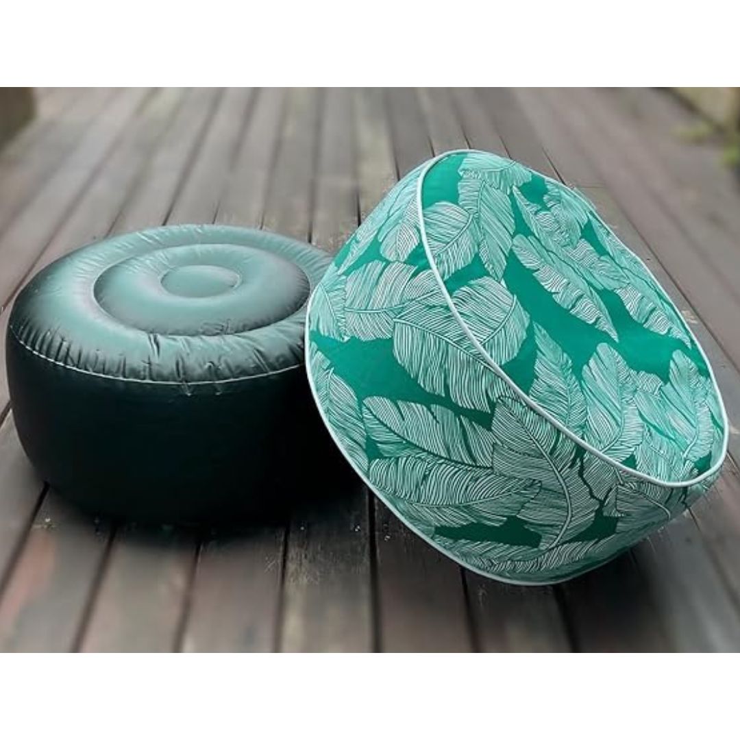 Cairns Outdoor Waterproof Tropical Inflatable Ottoman Green White Leaf