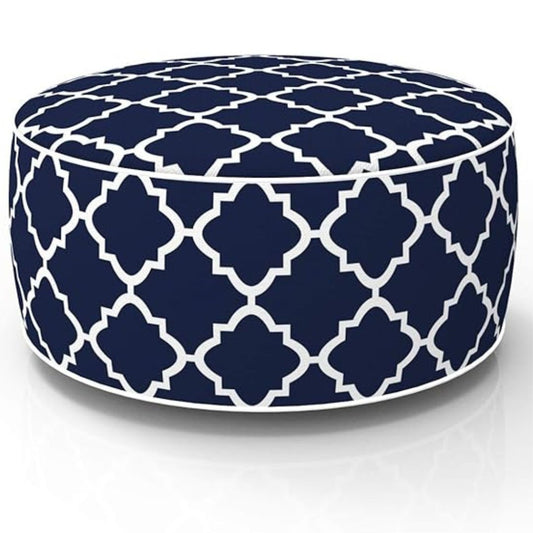 Hamptons Outdoor Waterproof Inflatable Ottoman Navy White Lattice