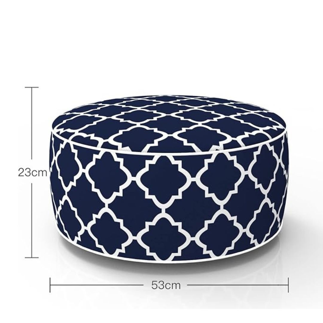 Hamptons Outdoor Waterproof Inflatable Ottoman Navy White Lattice