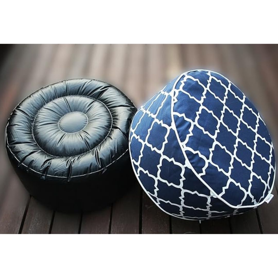 Hamptons Outdoor Waterproof Inflatable Ottoman Navy White Lattice