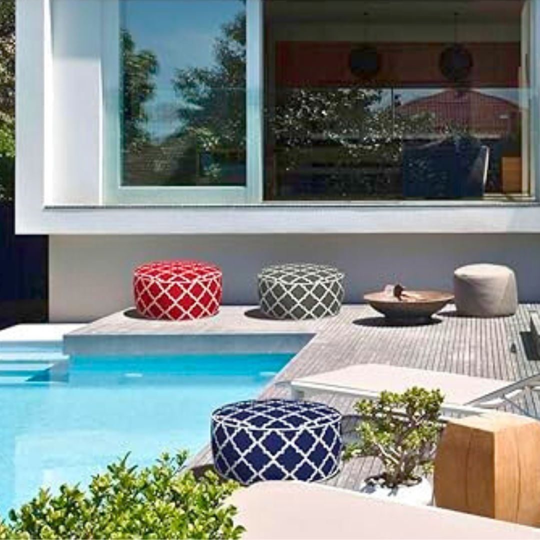 Hamptons Outdoor Waterproof Inflatable Ottoman Navy White Lattice