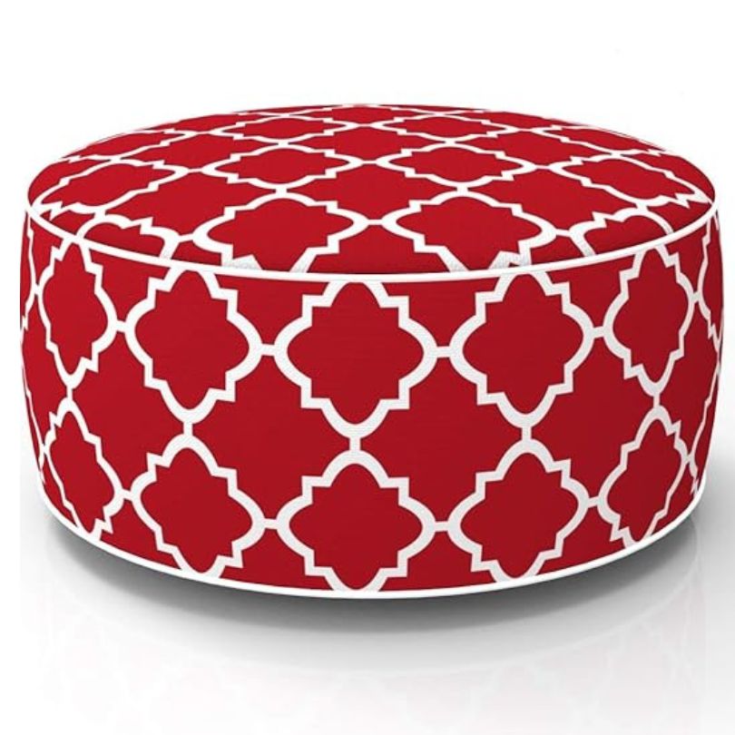 Hamptons Outdoor Waterproof Inflatable Ottoman Red White Lattice