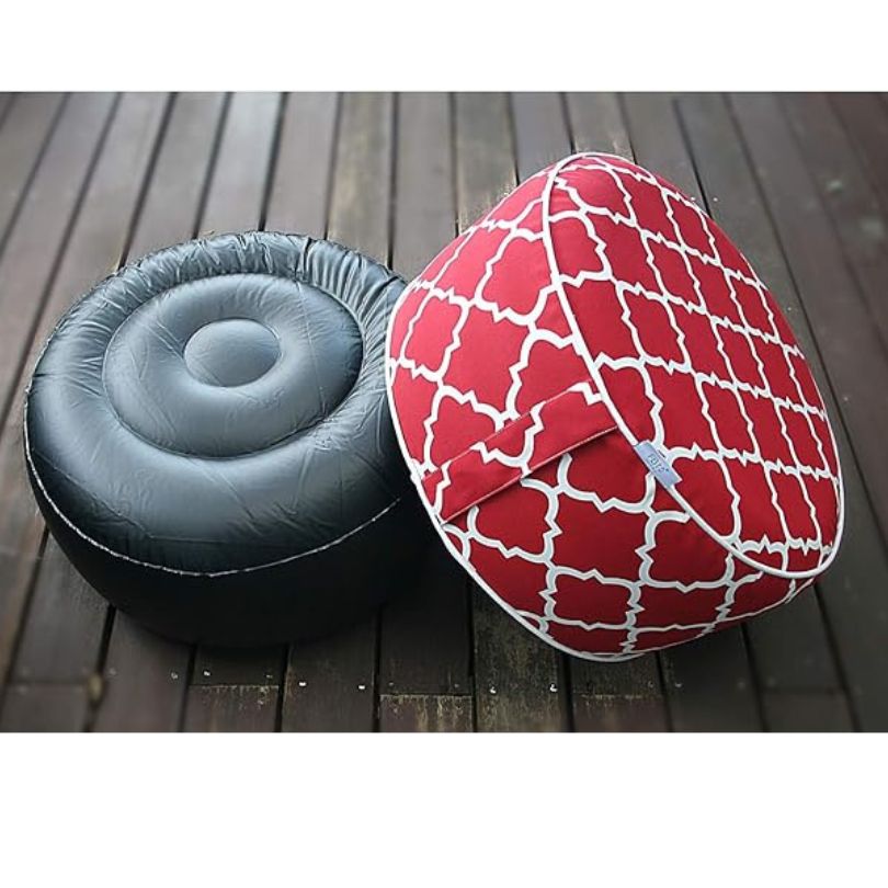 Hamptons Outdoor Waterproof Inflatable Ottoman Red White Lattice