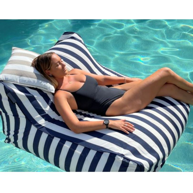 Big Chill Premium Waterproof Striped Floating Lounger Bean Bag Cover White Light Grey