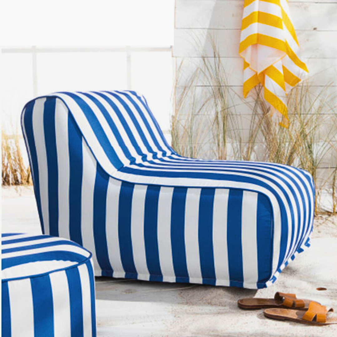 Chill Premium Waterproof Striped Floating Lounger Bean Bag Cover White Blue Set