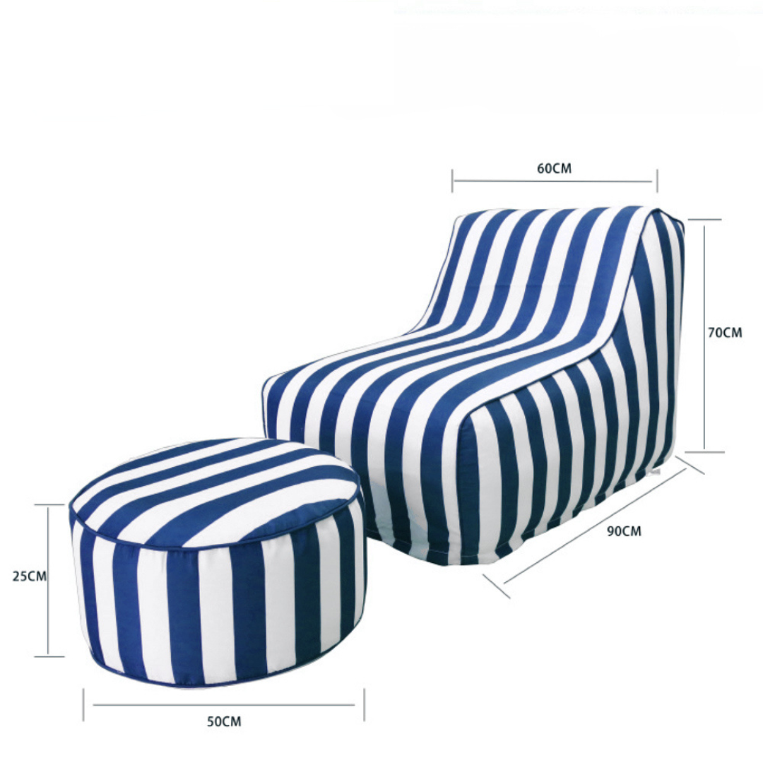 Chill Premium Waterproof Striped Floating Lounger Bean Bag Cover White Blue Set