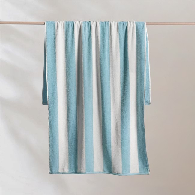 Hamptons Large Beach Towel Pale Blue White Pastel Stripe