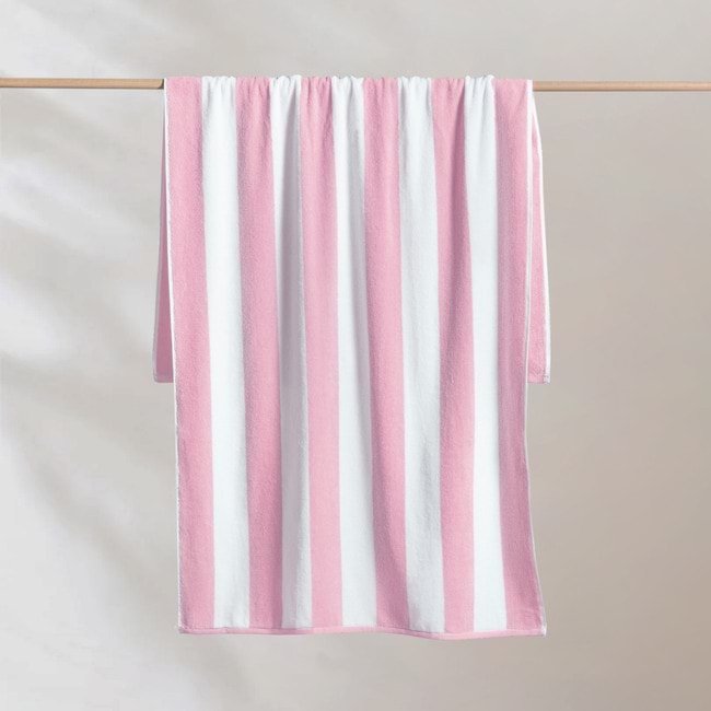 Hamptons Large Beach Towel Pale Pink White Pastel Stripe