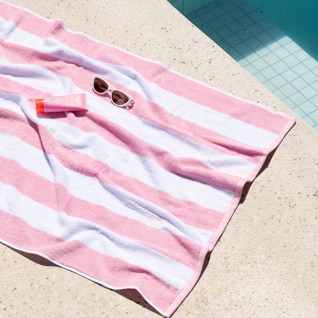 Hamptons Large Beach Towel Pale Pink White Pastel Stripe