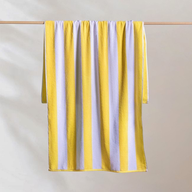 Hamptons Large Beach Towel Yellow White Stripe