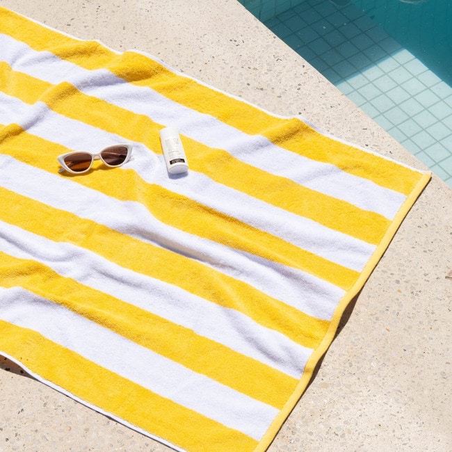 Hamptons Large Beach Towel Yellow White Stripe