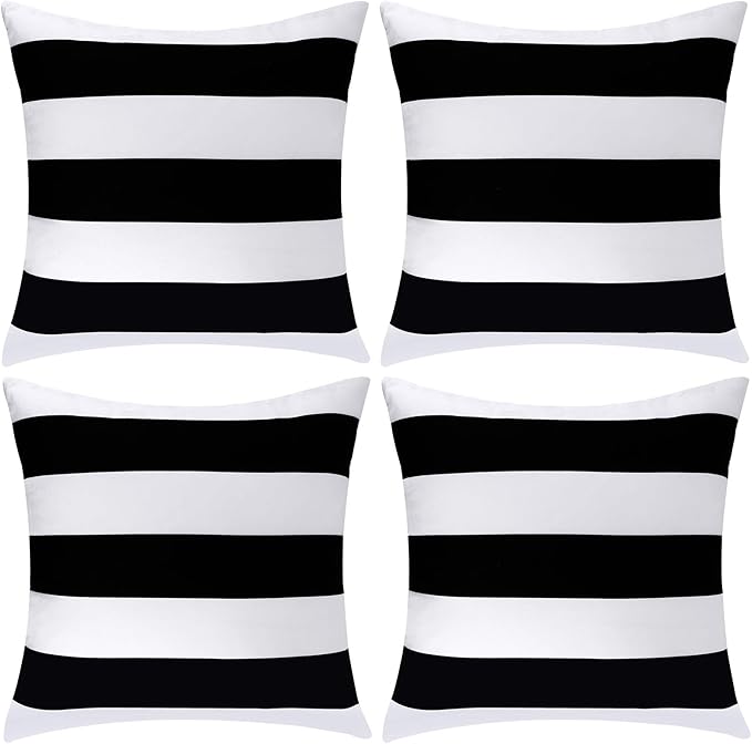 Hamptons Outdoor Waterproof Cushion Cover Black Thick Stripe Set of 4