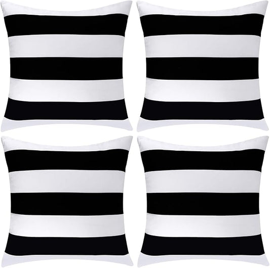 Hamptons Outdoor Waterproof Cushion Cover Black Thick Stripe Set of 4