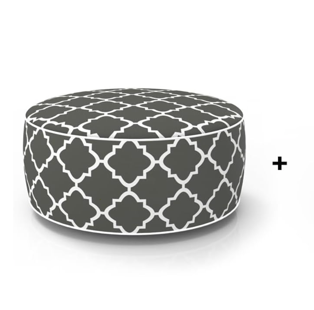 Hamptons Outdoor Waterproof Inflatable Ottoman Grey White Lattice