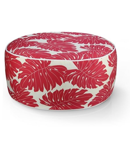 Cairns Outdoor Waterproof Tropical Inflatable Ottoman Red White Leaf