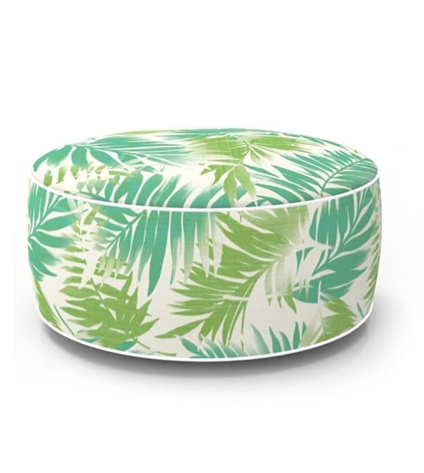 Cairns Outdoor Waterproof Tropical Inflatable Ottoman Green White Palm