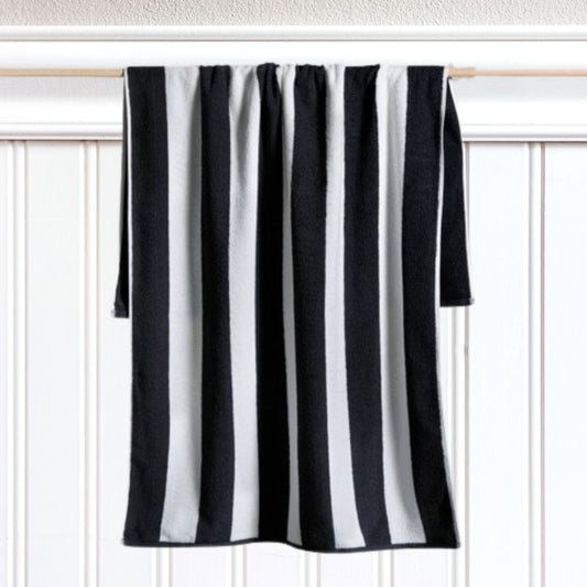 Hamptons Large Beach Towel Black White Stripe