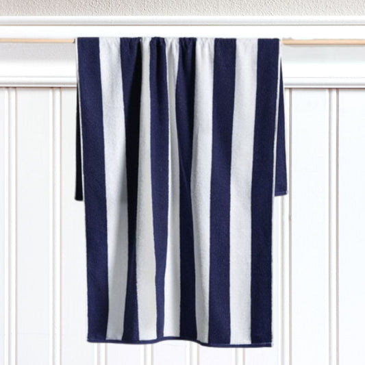 Hamptons Large Beach Towel Navy Blue White Stripe