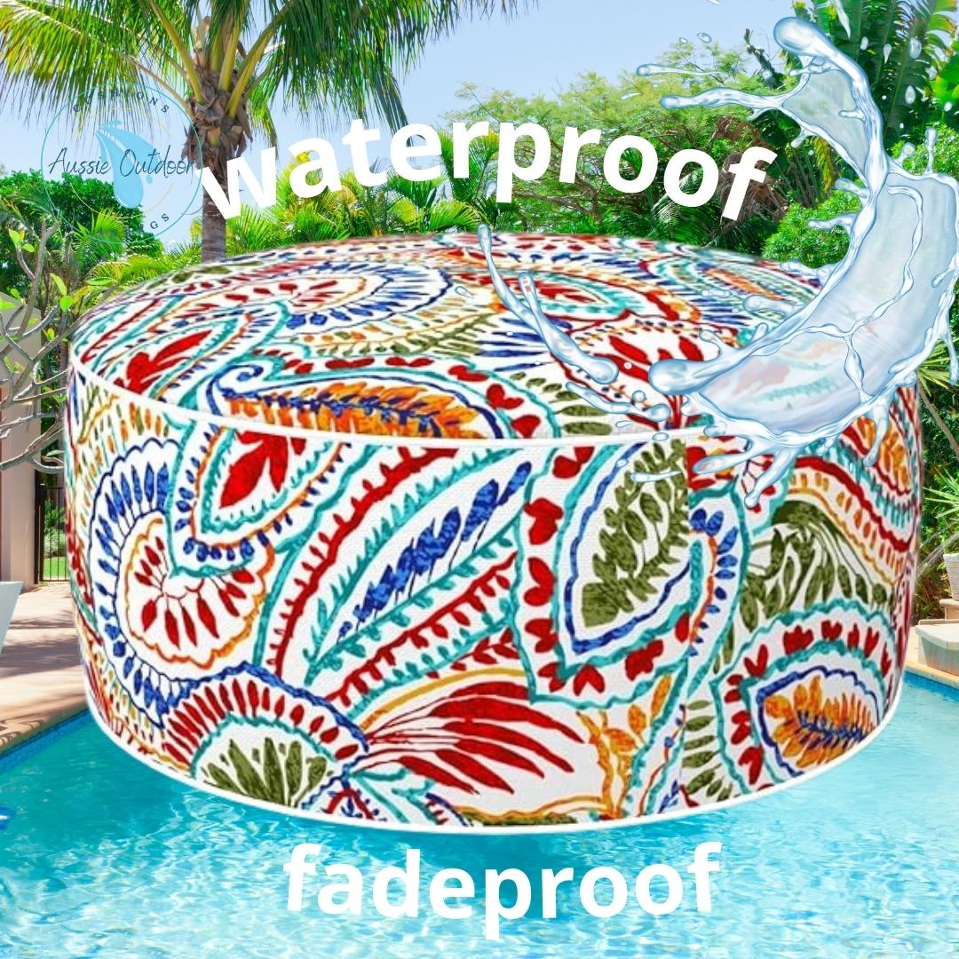 Cairns Outdoor Waterproof Tropical Inflatable Ottoman Bright Paisley