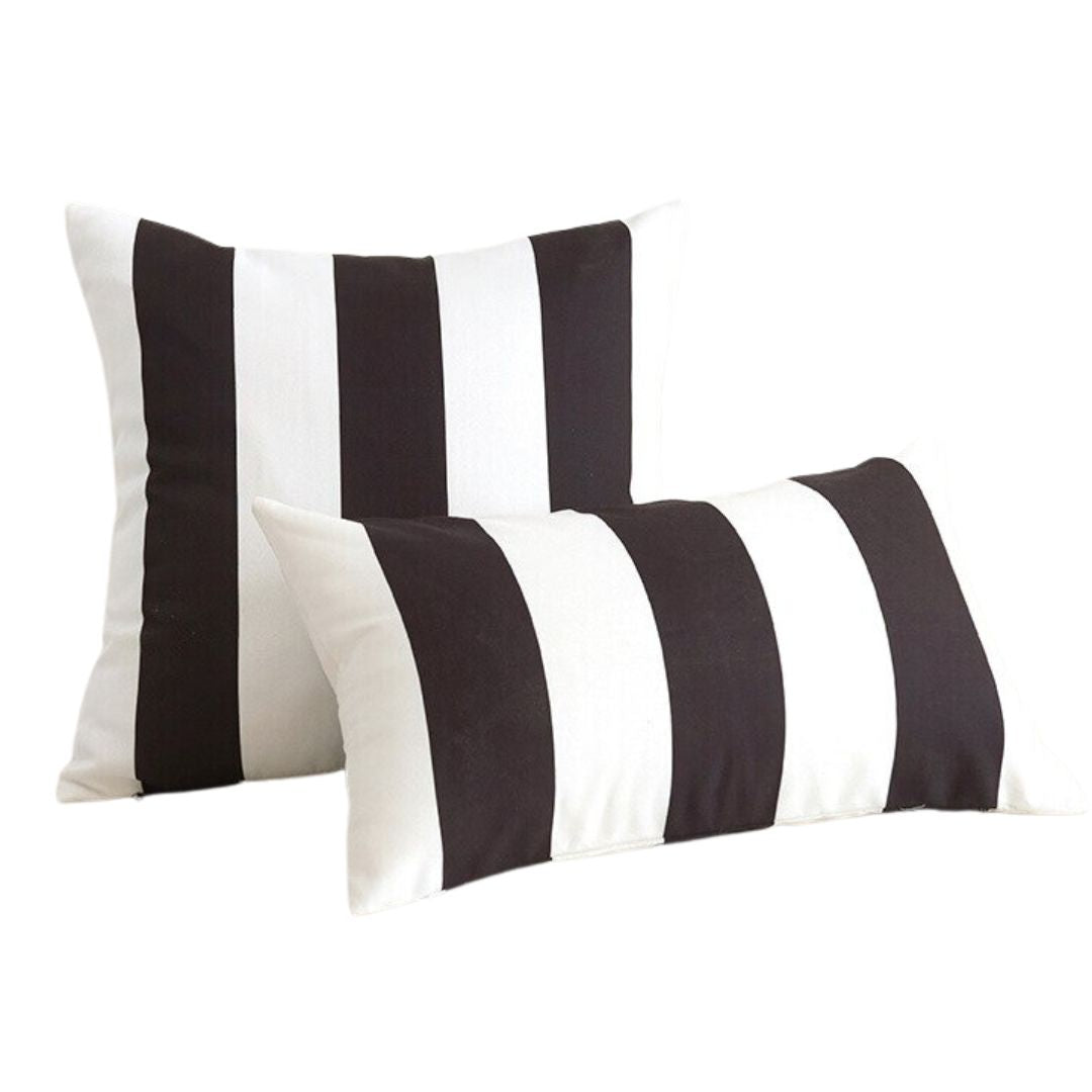 Hamptons Outdoor Waterproof Cushion Cover Black White Stripe 30 cm